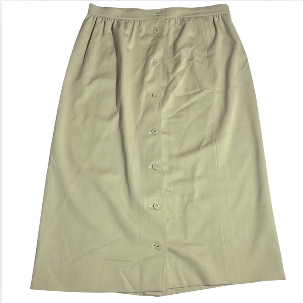 Vtg Michael Kors M Button Straight Midi Skirt 100% Wool Beige Bergdorf Goodman